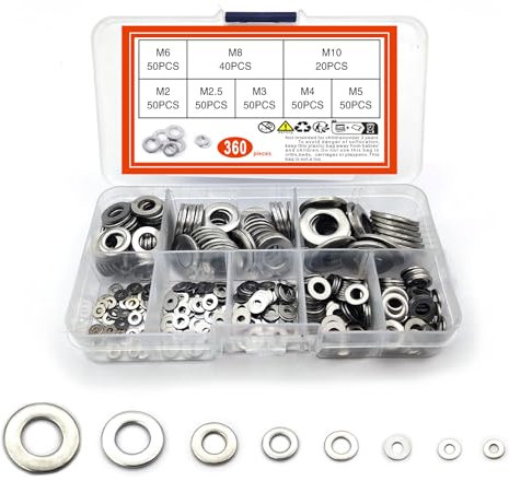 Flat Washer, Assorted Metal Washers Stainless Steel, Round Seal Washer Spacer, Sealing Gasket Kit for Home, Automotive, Shop, Factories Repair - M2 M2.5 M3 M4 M5 M6 M8 M10/360 Pcs