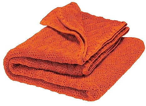 Disana Manta de lana para bebé, manta de punto suave en patrón Ajour, 100% lana merino orgánica GOTS | Newborn Baby Infantil Unisex | Fabricado en Alemania | Naranja