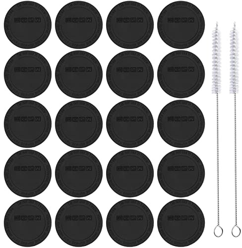 Gummi-Unterseite für Sublimationsgläser, 56 mm, mit 2 Reinigungsbürsten, schützende rutschfeste Silikonunterseite mit Klebstoff für dünne Weingläser, Thermoflaschen, Einmachgläser, Schwarz, 20 Stück