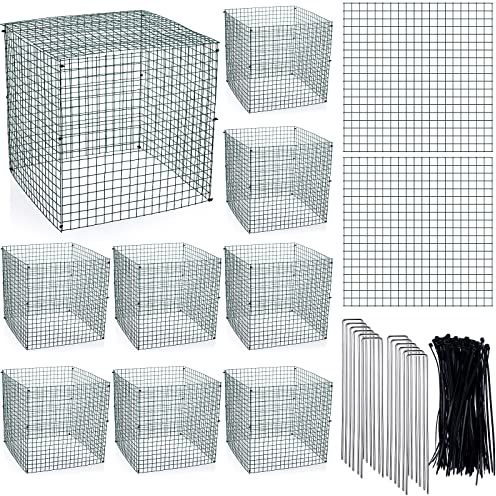 Zubebe Pflanzenschutz, Kleiner Draht-Pflanzenschutz, quadratisch, von Tieren, Netzkäfig, Hühnerdraht, Glocke für Sträucher mit Erdspießen und Nylonbändern, Dicke 1 mm, Dunkelgrün, 10 Stück