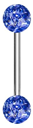 Taffstyle Piercing Schmuck Brustwarzenpiercing Brustwarze Intimpiercing Brust Nippel Intim Ohr Ohrpiercing Barbell gerade Hantel Stab Ferido Kristall Glitzer Doppel Kugel 16mm Silber Blau