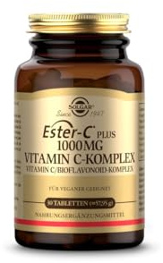 SOLGAR® Ester-C Plus (1000 mg) | Vitamin C-Komplex mit patentiertem Ester-C®, Citrus Bioflavonoiden, Acerola-Extrakt, Hagebutten-Pulver und Rutin | 180 vegane Tabletten