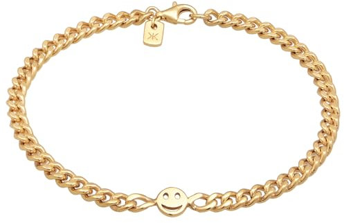 Kuzzoi Herren Silber Glieder Armband (5 mm) für den Mann Panzerarmband und Smile Face Emoji Motiv aus vergoldeten 925 Sterling Silber Länge 19cm