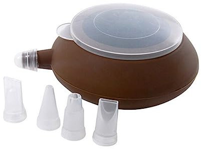 MAGICLULU Macaron Dekorierstift Silikon Auspressstift Mit 4 Düsen Lebensmittelecht Bis 350°c Für Gebäck Kuchen Backen Kaffeefarbe Großer Spritztüllen