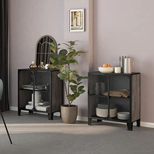 CKioict Küchenschrank Büroschrank Materialschrank Aufbewahrungsschränke 2 STK. Grau 72x36x82 cm Metall und MDFfür Flur Schlafzimmer Wohnzimmer Esszimmer