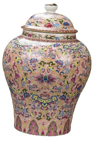 Generic Ceramic Tea Canister Tin Porcelain Ginger Jar for Desktop Housewarming Party, as described, Pink