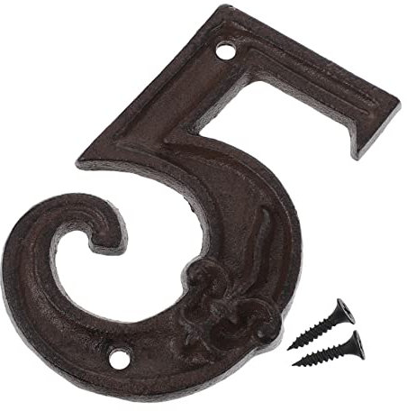 SEWOART Gusseiserne Hausnummer 5 Türschild Retro Design mit Befestigungsschrauben Metall Tür Tor Nummer für Innen Außen Wand Briefkasten Zimmer Etagennummer