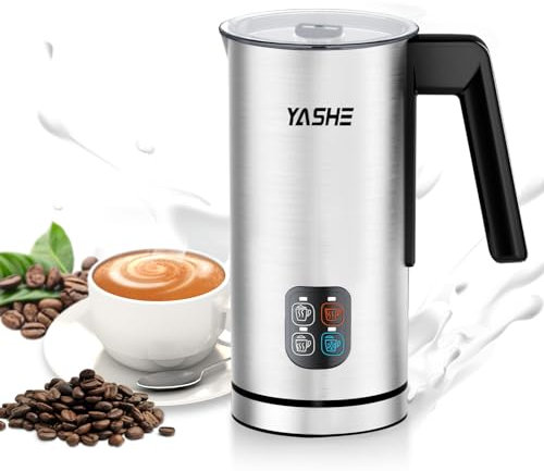 YASHE Milchaufschäumer, 240 ml Milchaufschäumer Elektrisch, 4-in-1 Edelstahl Milchschäumer, Antihaftbeschichtung, für Latte Macchiato, Cappuccino und Kakao, Schnell & Einfach zu Reinigen