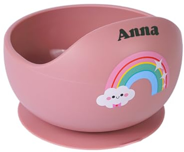 TYRY.HU Babyschüsseln mit Saugnapf, Kinderteller mit Namen Silikon Rutschfester Esslernteller für Babys Kinderschüssel Personalisierte Baby Breischale Silikonschüsseln BPA-frei