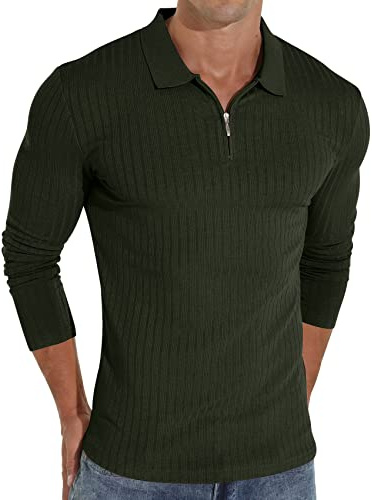 Sailwind Zipper Polo Shirts for Men Long Sleeve Slim Fit Shirts Casual Stretch Ribbed Knit Zip Shirt