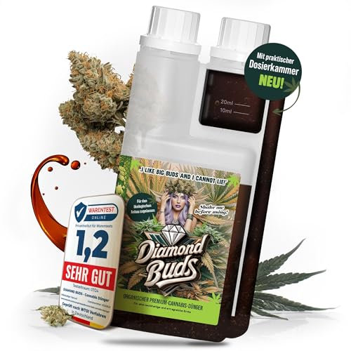 Diamond Buds® All In One Cannabis Dünger Indoor & Outdoor für Cannabis Pflanzen Wachstumsphase und Blütephase BIOlogischer organischer Grow & Bloom 500ml Hanfdünger mit Dosierbehälter