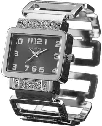 CANSNOW Elegant Damen Strass Spangenuhr Uhren Damen Armreif Armbanduhr Armspange Damenuhr mit geschwungenem Metall-Armband