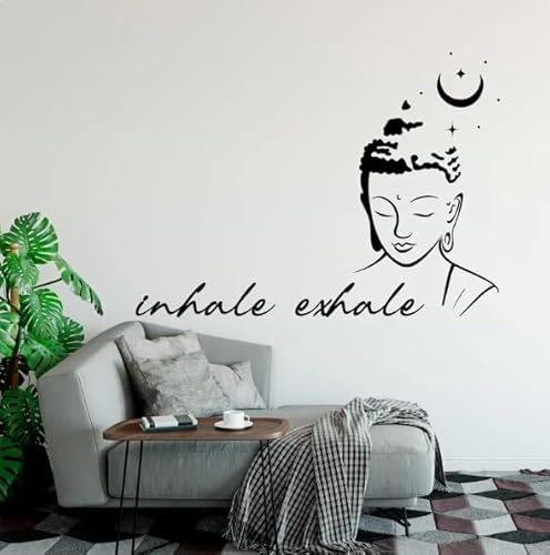 tkjhdlofib Sticker mural Bouddha Art mural Décoration de la maison Stickers muraux, noir, 153x112cm
