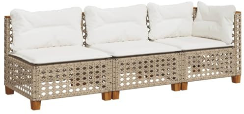 vidaXL Gartensofa mit Kissen 3-Sitzer Beige Poly Rattan
