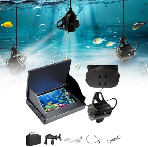 Videocamera subacquea per pesca subacquea, fotocamera da pesca subacquea a 220°, video portatile con monitor LCD da 4,3/5 pollici, fotocamera impermeabile per pesca sul ghiaccio professionale con