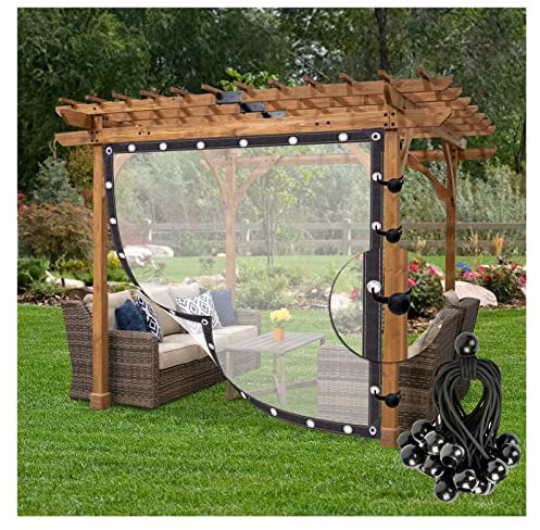 Waterproof Pergola Side Panels with Eyelets Clear Outdoor Tarp Curtain 5x5.5m Customizable and Ideal for Rainy Days and Privacy Protection