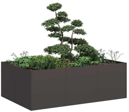 Homgoday Jardinera de Acero Laminado en frío Negro 120x80x40 cm Jardinería para Cultivo de Flores Plantas Hierbas Huerto Urbano para Jardín Terraza Patio Balcón