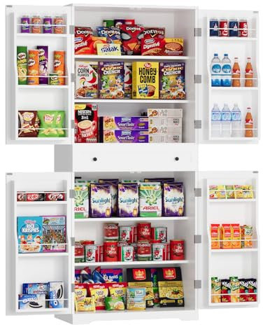 VOWNER Küchenschrank, Küchenbuffet Buffetschrank mit 12 Türregalen, Hochschrank mit Schränken, mit Verstellbaren Ablagen, Esszimmerschrank mit Schubladen, MDF, Spanplatte, 183 x 76 x 40 cm (Weiß)