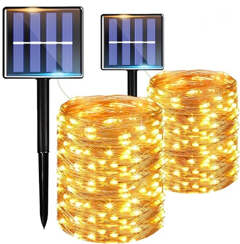 taiyongkang [2er Pack] Solarlichterkette Outdoor 12m 100LED - LED Solar Lichterkette Außen IP65 Wasserdicht mit 8 Modi & Automatik - Solar Lights Outdoor für Garten, Terrasse, Balkon - Warmweiß