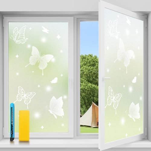 Niviy Vinilos para Cristales Mariposas Esmerilado Lámina Privacidad Ventana Estático Anti UV Vinilo Autoadhesivo Decorativo Mate para Puertas Cristal Bano Cocina 105x200cm