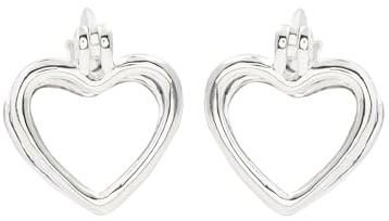 Sterling Silver Double Sided Love Heart Creole Hoop Huggie Jacket Earrings (Silver)