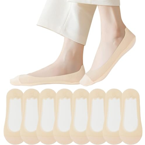 OFFCUP 8 Paia Calzini Fantasmini Donna Antiscivolo con Silicone nel Tallone Bassa Calze Barca Traspiranti per Adulti per Mocassini Sneakers Appartamenti Ballerine, 36-40