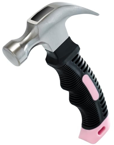 KURUI Pink Small Hammer for Picture Hanging Nails Drywall Anchors, Picture Hanging Tool, High Hardness 8oz Claw Hammer With Shock-Absorbing Non-Slip Handle for Kids and Women