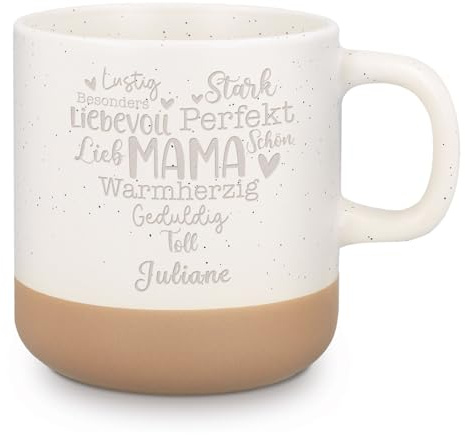 GRAVURZEILE Engraved Stoneware Mug - Mama Collage - Personalised with Name - Gift for Mum for Mother's Day & Birthday - 360 ml - Dishwasher Safe - Ceramic Coffee Mug with Engraving