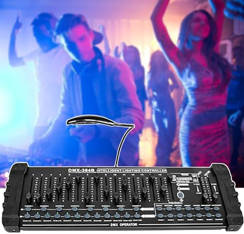 QIeCny Controller per Luci da Palco, Controller D-MX (384 Canali), Controllo di 16 Luci per Computer/Conservazione dei Dati di Spegnimento, per Spettacoli di Luci, Feste E Teste Mobili,Black