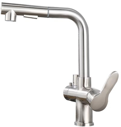 Mitigeur Cuisine avec Raccord pour Lave Vaisselle Robinet Cuisine Extractible Pivotant 2 Poignées Robinet d'Évier de Cuisine Laiton-Brossé