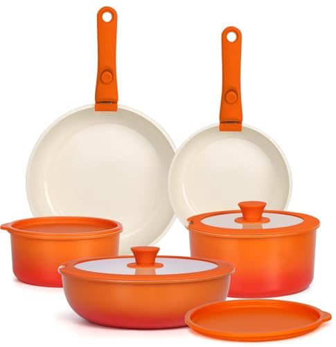 GiPP 11 Pezzi Set di Padelle Antiaderente Compatibile Induzionei, Arancione