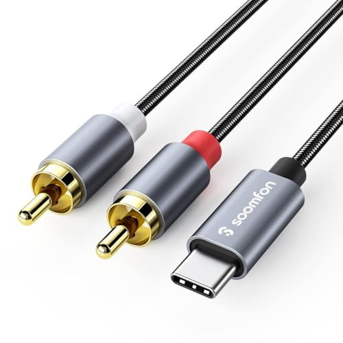SOOMFON USB Type C to RCA Aduio Cable Phono Red White Audio DAC Lead 2M | Compatible with iPhone 17 Pro Max 16 iPad Pro/Mini Galaxy S26 Ultra S25 S24 A56 A17 Tab S7 Pixel 10/9 Speaker Hi-Fi Amplifer