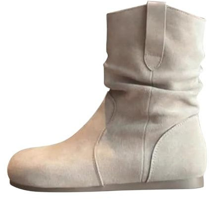 Stivaletti Donna Pelle Slouchy Boots Leggero Wide Calf Stivaletti Donna in Pelle Scamosciata Marrone con Tacco Basso Stivali per Stile Western Autunnale