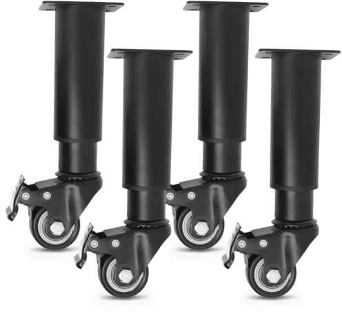 EUBSWA Patas para muebles ajustables con ruedas 185-260 mm, 4 patas de mesa negras de altura ajustable, patas de metal ajustables en altura para patas de muebles, patas de armario, patas de mesa, pies