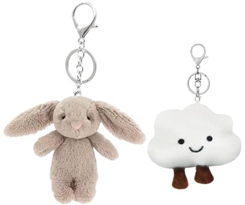 Evadollina Schlüsselanhänger, 2 Stück Taschenanhänger Cute Keychain Bunny Plush, Aesthetic Bag Charm für Damen & Mädchen, Rucksack & Handtasche