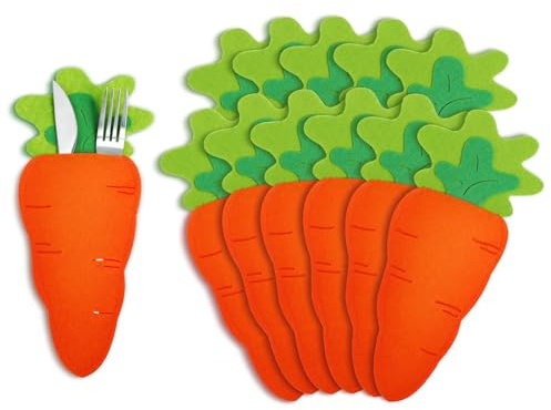 Ostern Bestecktasche Karottenförmige Bestecktaschen Niedlich Carrot Shape Besteck Taschens Filz Wiederverwendbare für Gabeln Und Messer für Osterparty Osterdeko Tischdeko (12)
