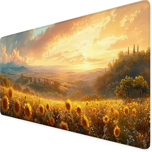 Sonnenblume Mauspad XXL 800x400 mm, Schreibtischunterlage Gelb Mousepad mit rutschfeste Gummibasis, Vernähte Kanten Design wasserdichte Desk Mat für Schreibtisch Deko PC Zubehör, Geschenke m7-5H