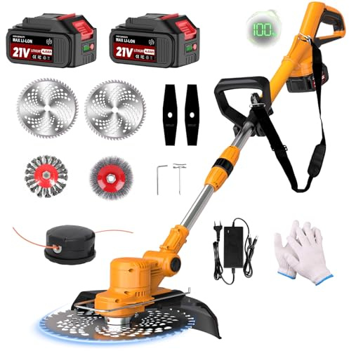Rasentrimmer mit Akku 21V, 4-in-1 Akku Rasentrimmer für Makita Akkus | Bürstenloser Freischneider Akku, inkl. 2X4.0Ah Akku, Rasentrimmer mit Unkrautbürste für Rasen und Pflasterfugen