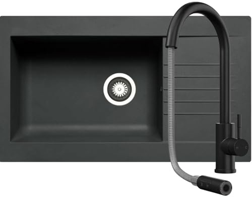 Luquicina LD1BL-LE453MB Pack Fregadero Negro 1 Seno + Grifo Negro Mate