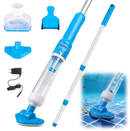 Poolsauger Kabellos mit Akku, Neu 3 en 1 Poolsauger Kabelloser Handsauger | Teleskopstange, Laufzeit bis zu 90 Min, Wiederaufladbarer Poolreiniger mit Filter für oberirdische, Whirlpools