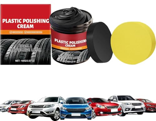 Car Tire and Plastic Trim Renewal Paste - Restores Shine, Car Tire Shine with Sponge, Tyre Nourish Cream, TireWax – Restores Black Gloss, Powerful Wheel Cleaning Refurbish Wax for Cars, Truck (1 Ste)