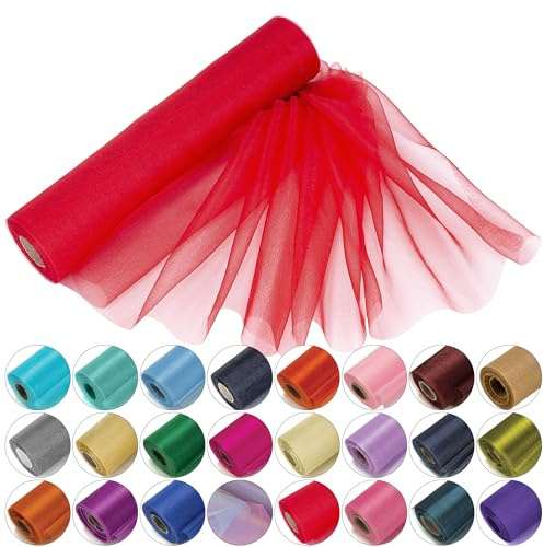 Trimming Shop Organza-Rolle, 25 m x 29 cm, schneetransparenter Glitzerstoff, elegantes Dekotuch für Stuhlschleife, Tischläufer, Hochzeitslocation, Partydekoration, #Rot | Hochzeitsveranstaltung, Stuhlschleife, Tischläufer, Weihnachtsveranstaltung, Party-Dekoration, Bastelprojekte