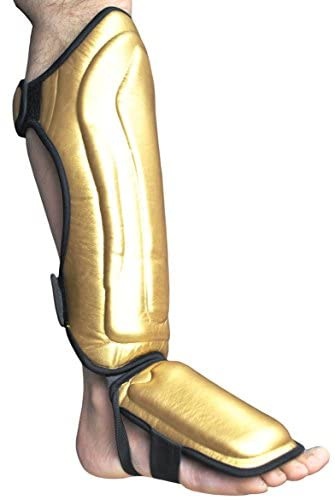 Gold Shin Spann Guards – Perfekt für Muay Thai Boxen, Kickboxen, MMA Schienbein Schutz – Spannbettlaken mit dicken stoßdämpfenden Material – für Damen und Herren geeignet, gold