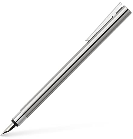 Faber-Castell 342002 - Penna stilografica Neo Slim in acciaio inox, larghezza pennino EF, argento lucido