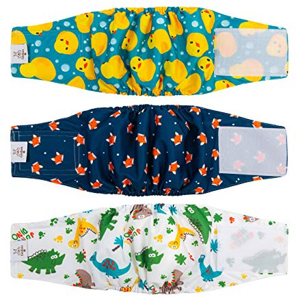 CuteBone Männlich Waschbare Hundewindeln Bauchbänder,3 Stück Wiederverwendbare hund bauchband für Rüden Hochsaugfähige Hundewickel mit Flexiblem Klettverschluss