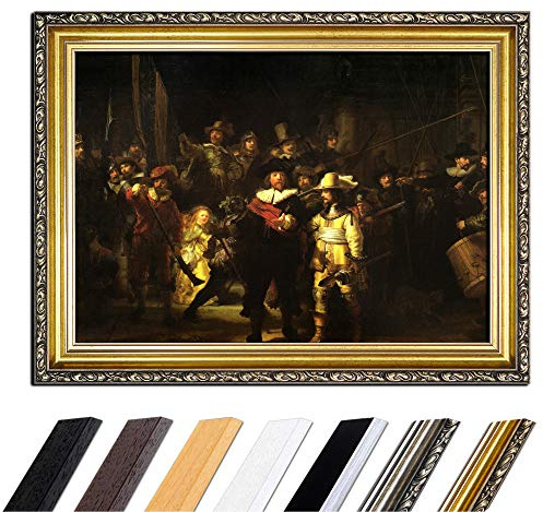 Bild mit Rahmen - Rembrandt Die Nachtwache 50x40 cm - Gerahmtes Leinwandbild Alte Meister - Antiker Rahmen Gold Barock, Klassisch
