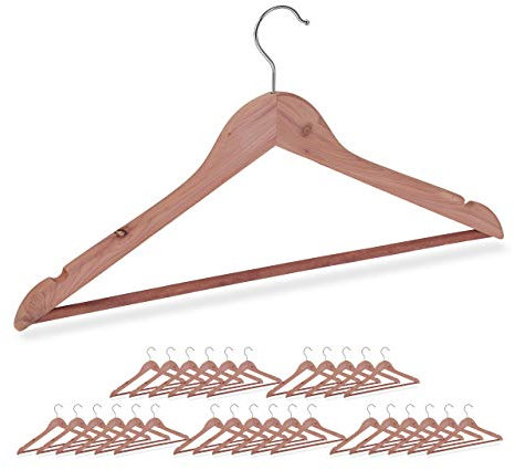 Relaxdays Kleiderbügel aus Zedernholz, 24 Stück, Hosenträger, Kerben, elegant, Mottenschutz, L: 44 cm, Natur