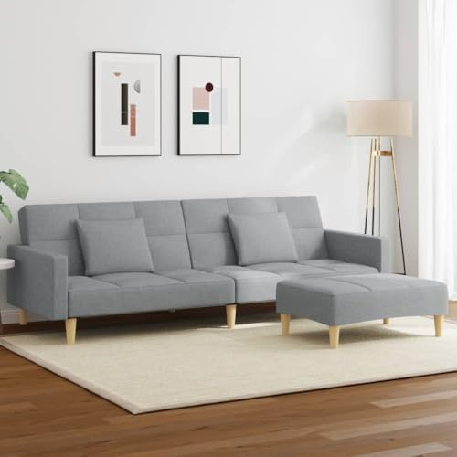 Owoxanthellate Schlafsofa 2-Sitzer Hellgrau 220 cm Breit mit Fußhocker recamiere schlafcouch ausziehbar für Wohnzimmer Gästezimmer Büro