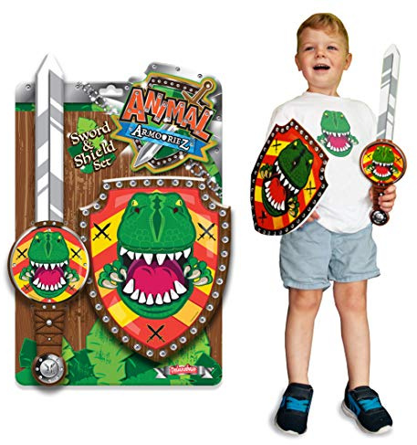 Animal Armouriez - T-Rex di Deluxebase. Set di Giocattoli per Bambini in Schiuma, Che Include Spada e Scudo con Disegno di Dinosauro