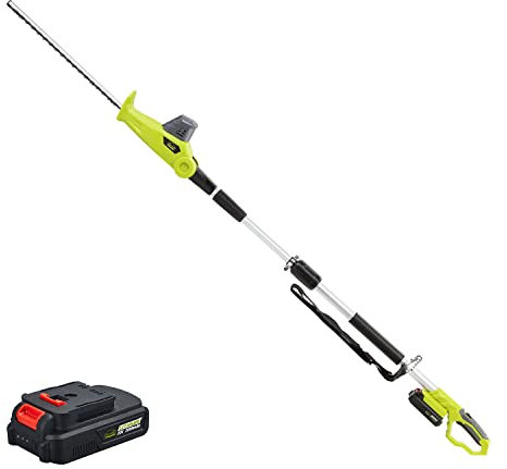 Taille-Haies sur Perche sans Fil téléscopique, DEWINNER Electrique Pole 20V 2.0Ah, (Longueur: 45cm, Capacité: 16mm), avec 1 Batterie Chargeur, Pole d'extension de 2.4M Cutter… Alimenté par Pile